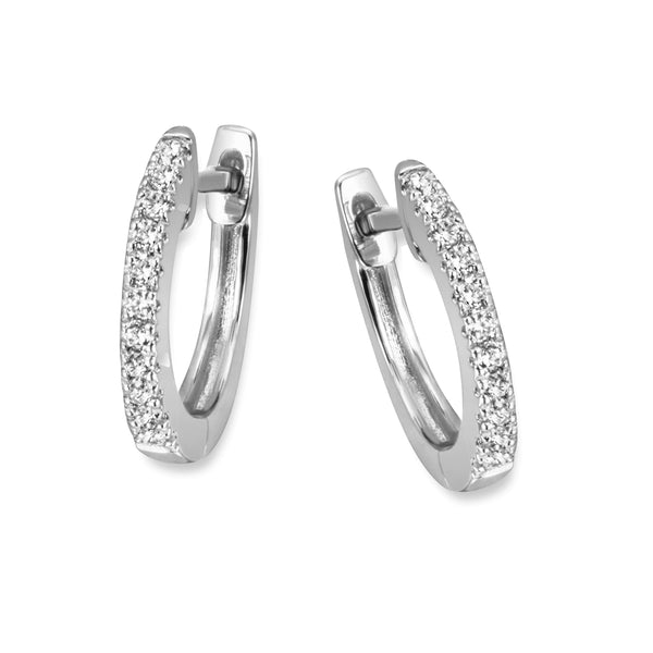 18K White gold & Diamonds polished hoop earrings