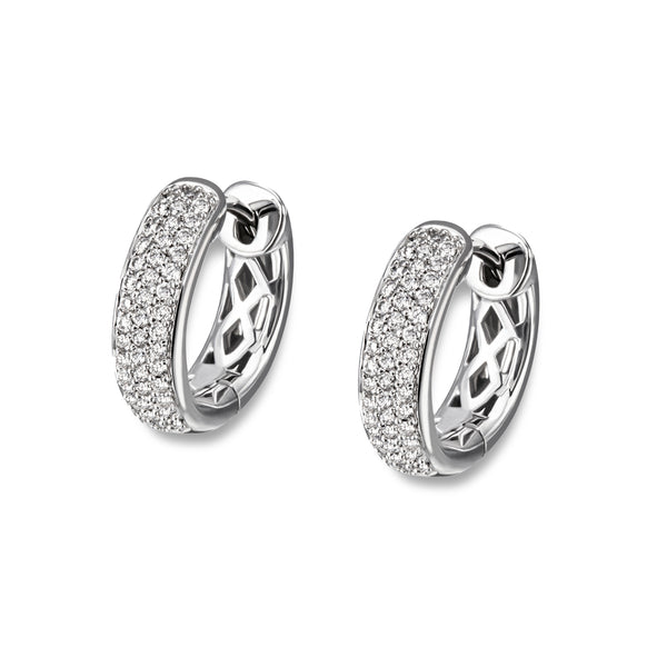 18K White gold & Diamonds, polished hoop earrings
