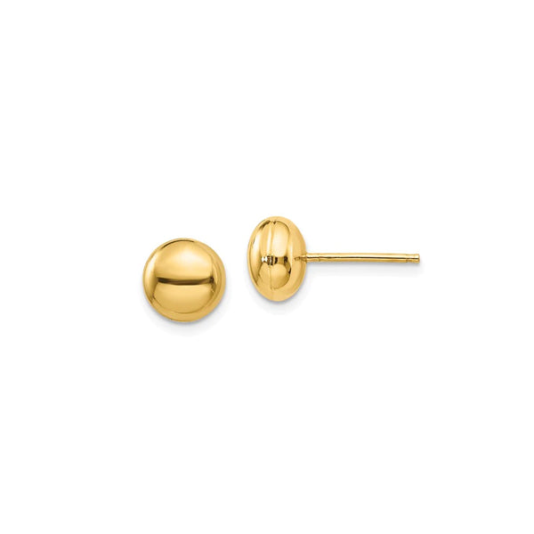 14KT Gold Button Stud Earrings, 8mm