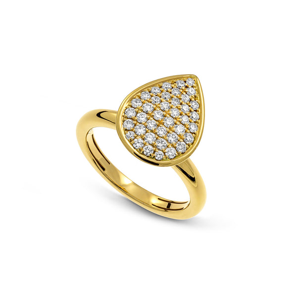 Large 18KT. Gold Pavé Diamond Teardrop Ring