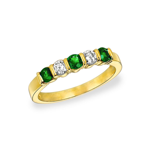 18KT Yellow Gold Ring with Diamonds & Emeralds