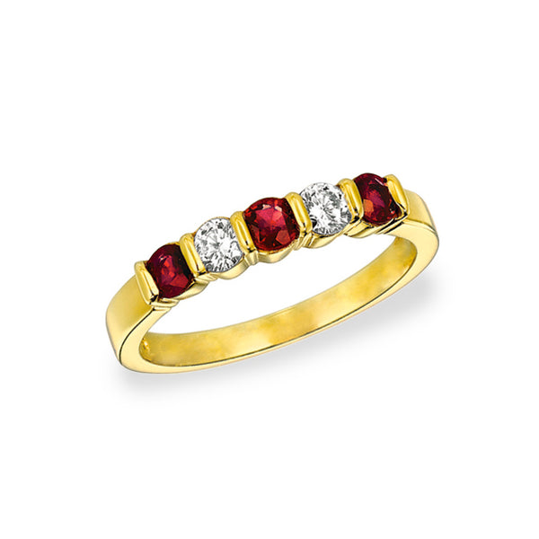 18KT Yellow Gold Ring with Diamonds & Rubies