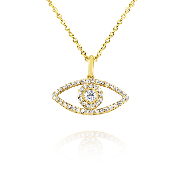 Gold and Diamond Evil Eye Necklace