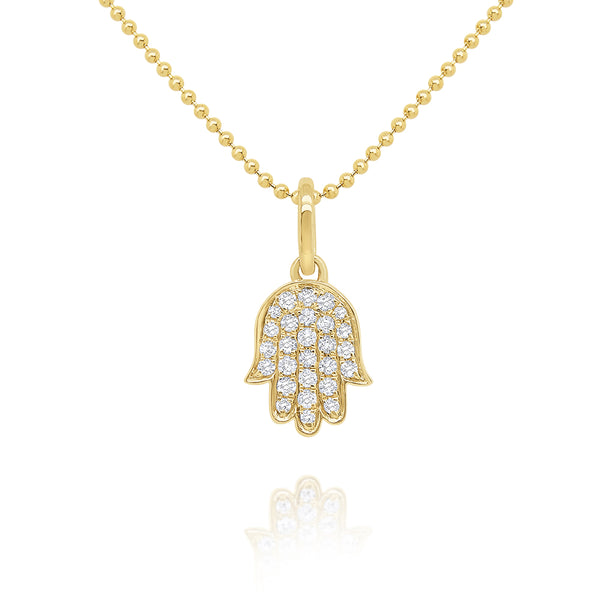 14KT Yellow Gold and Diamond Hamsa Necklace