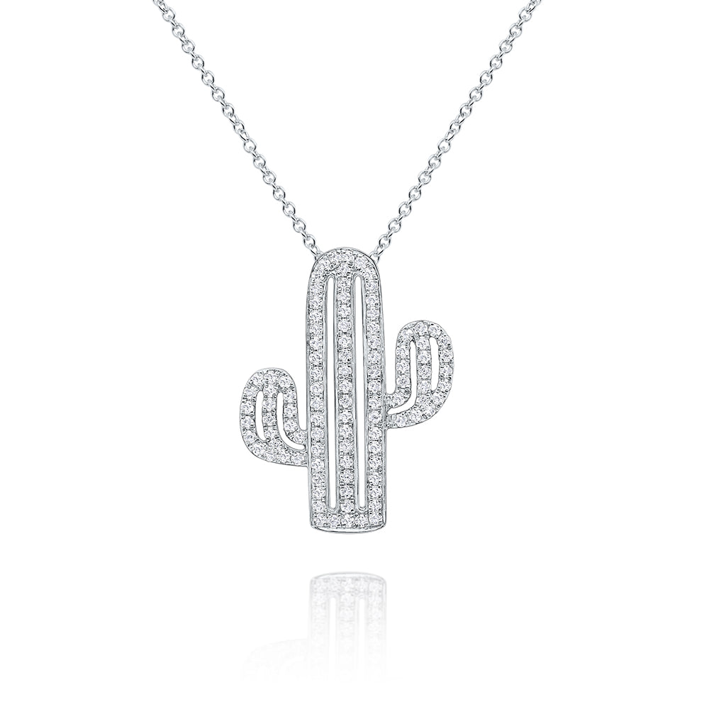 14k White Gold and Diamond Cactus Necklace Raphael Fine Jewelry