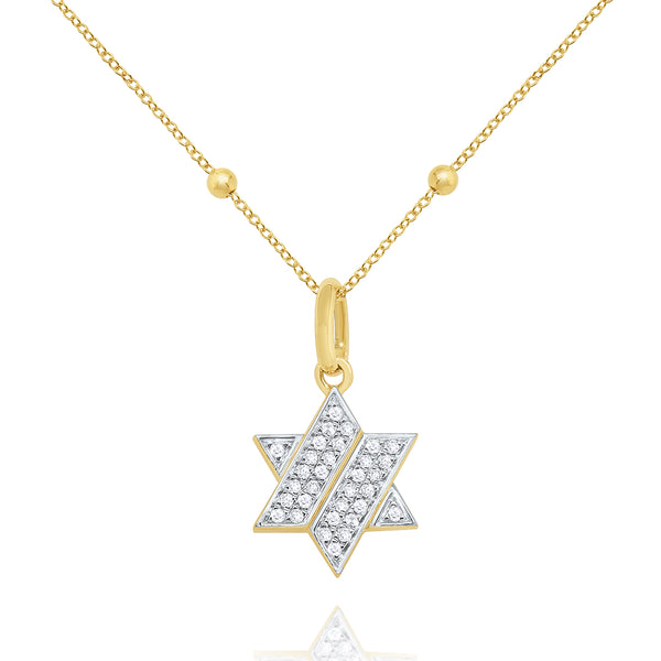 14KT Yellow Gold and Diamond Jewish Star Necklace