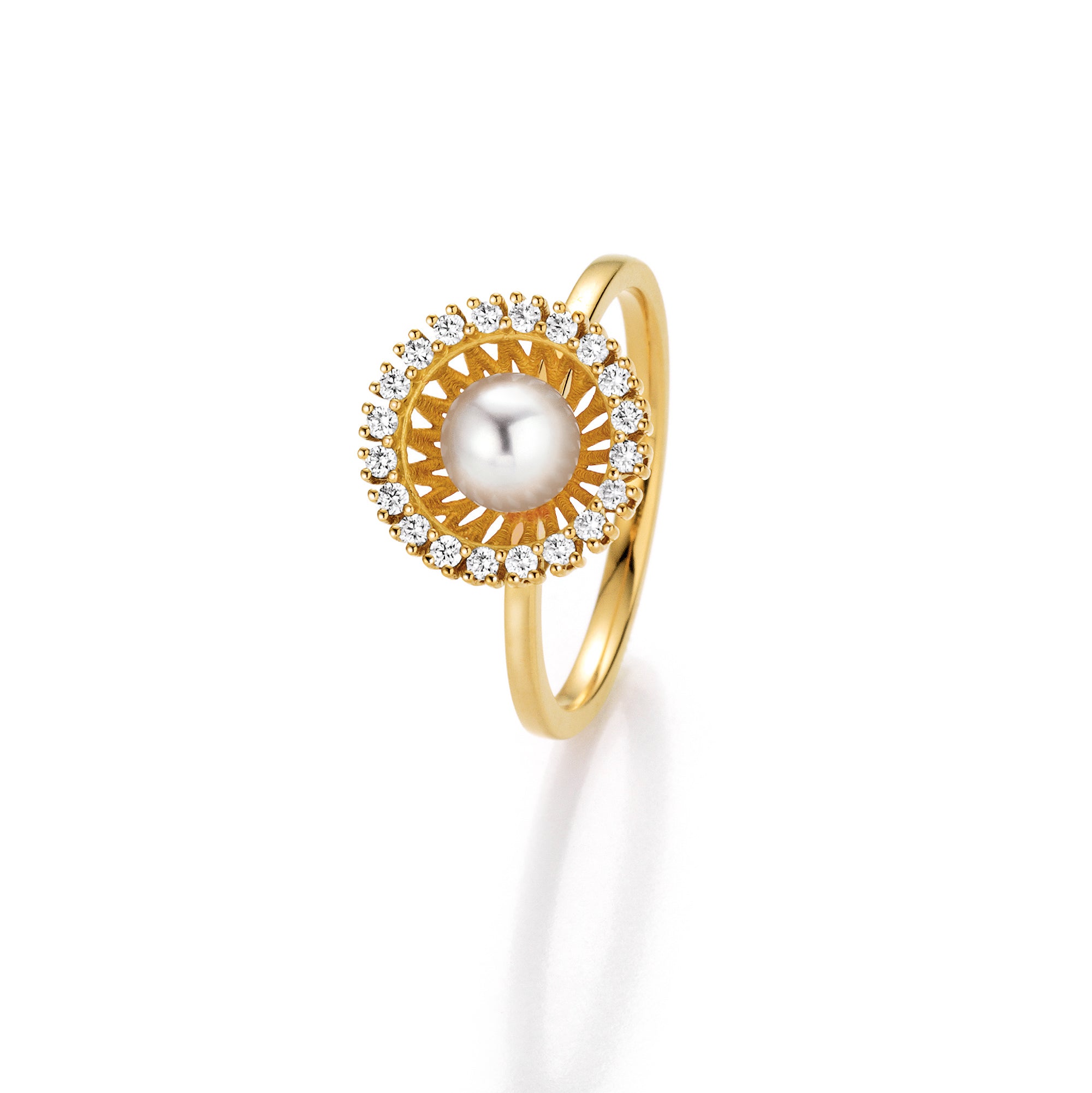 18KT Yellow Gold Swing Boho Diamond + Pearl Ring Raphael Fine Jewelry