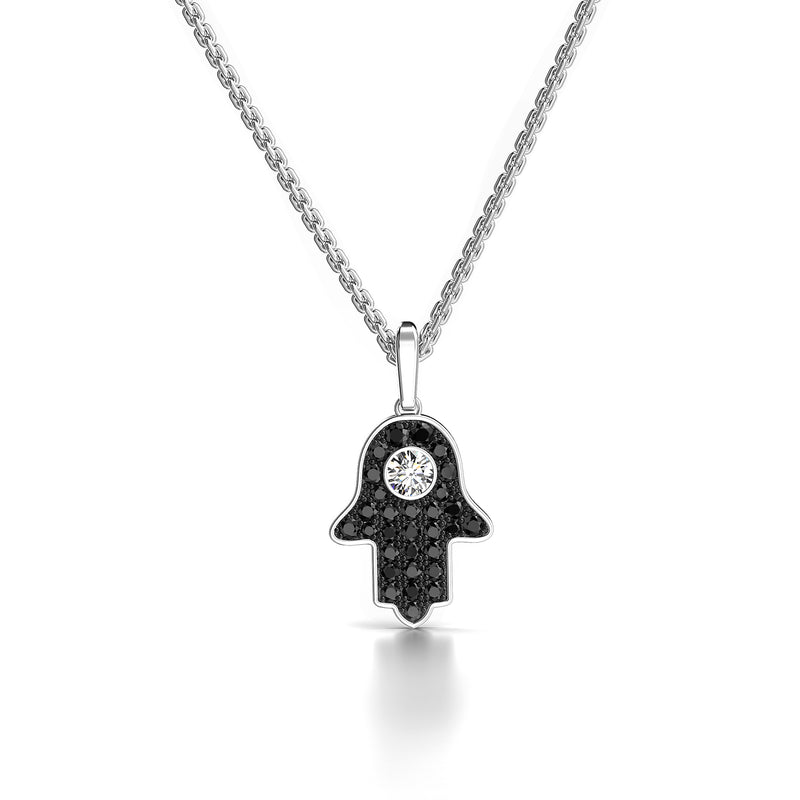 Hamsa pendant, white and black diamonds