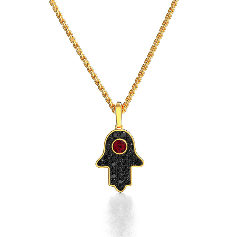 Hamsa pendant with ruby and black diamonds