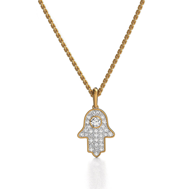 Hamsa Pendant, Diamond in Yellow Gold