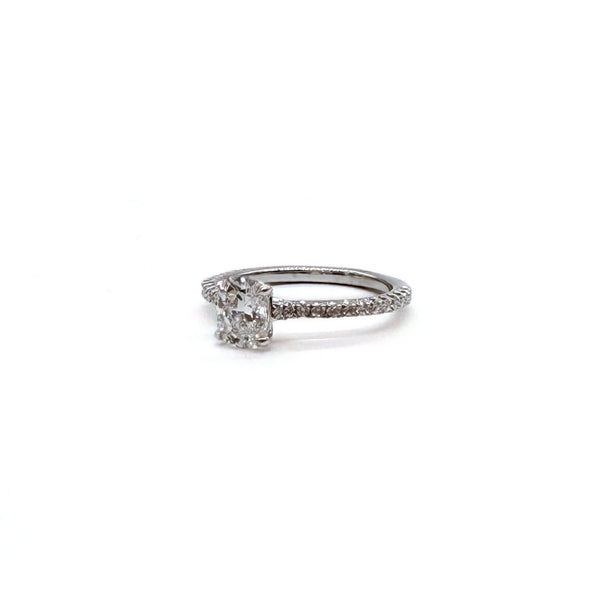 18KT WG Cushion Lab Diamond Engagement Ring, 1.03ct.