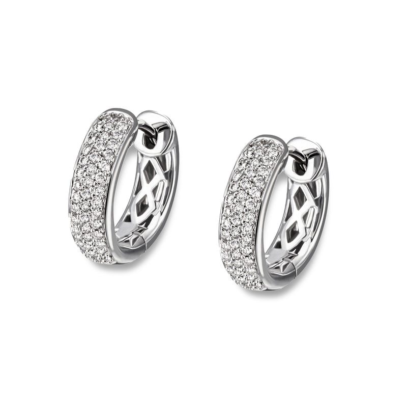 18K White gold & Diamonds, polished hoop earrings