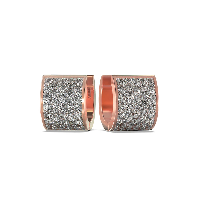 18K Pink Gold Pave Set Diamond Huggie Earrings