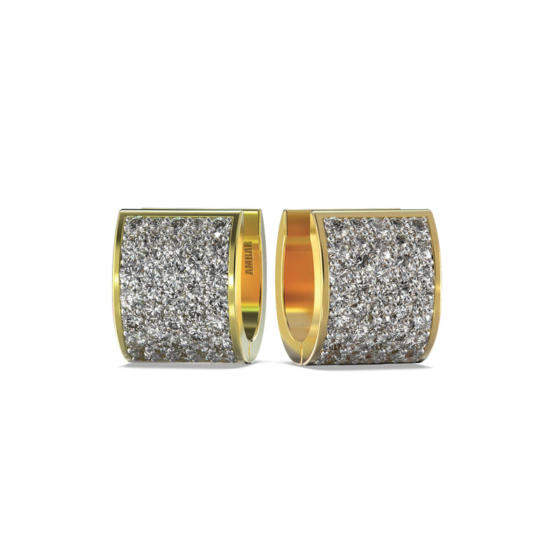 18K Yellow Gold Pave Set Diamond Huggie Earrings