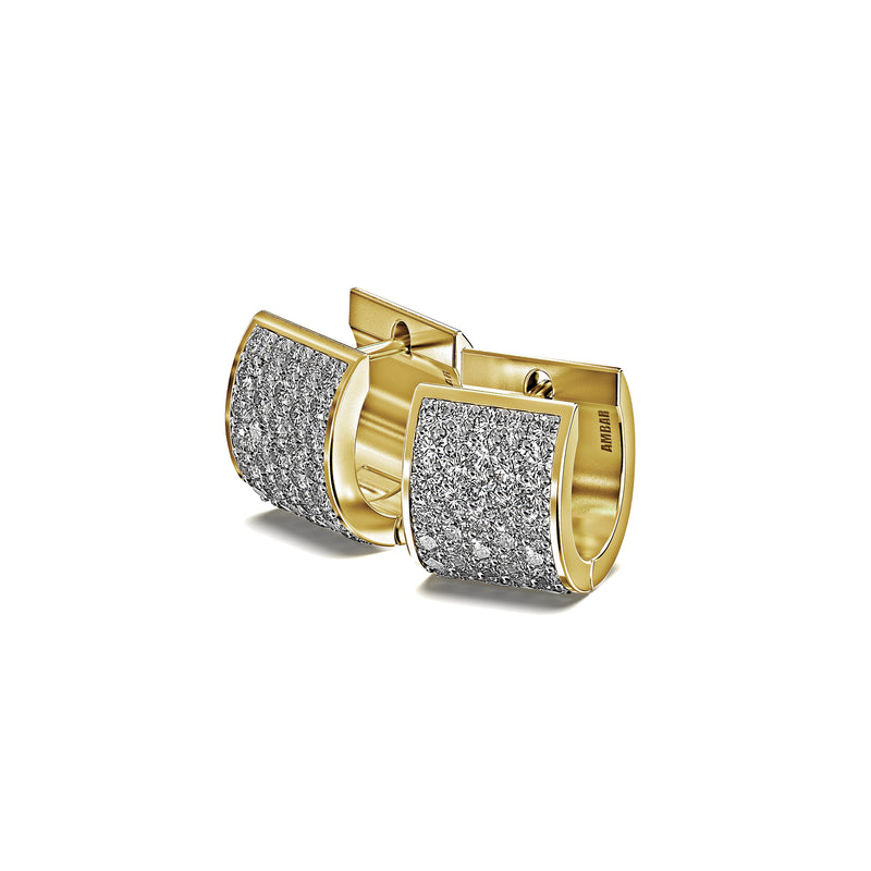 18K Yellow Gold Pave Set Diamond Huggie Earrings