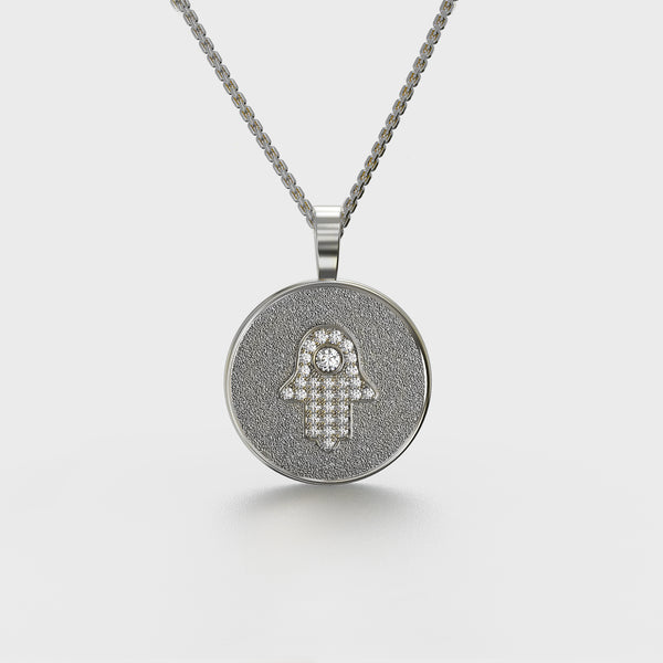 White Gold Hamsa Coin Necklace