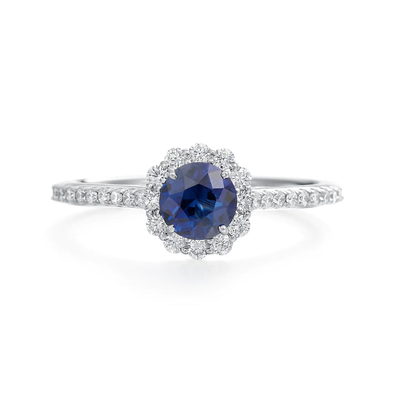 18KT White Gold Blue Sapphire and Diamond Ring