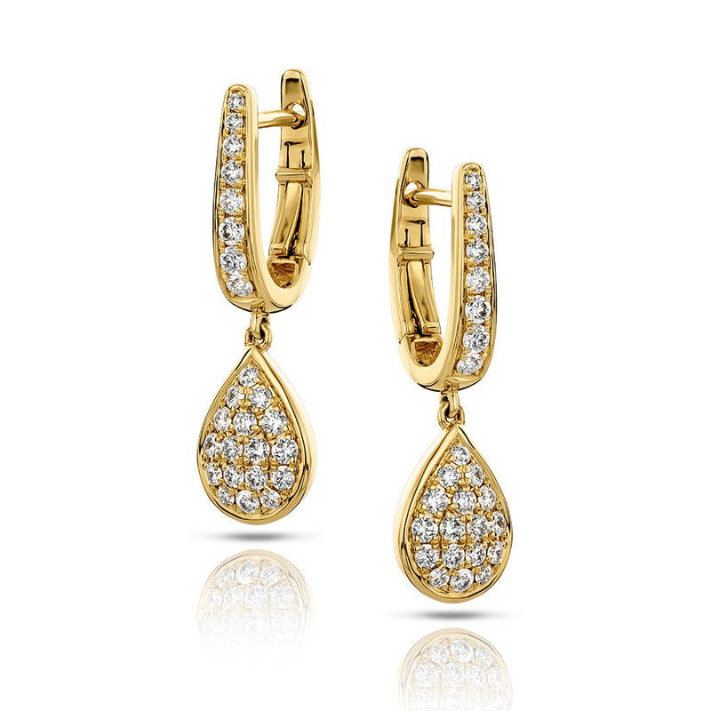 18KT. Gold Dangling Teardrop Diamond Earrings