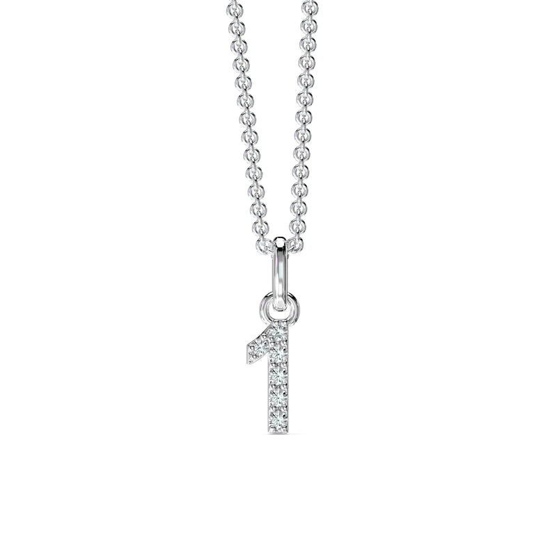 18KT White Gold Petite Diamond Number Pendant - 1