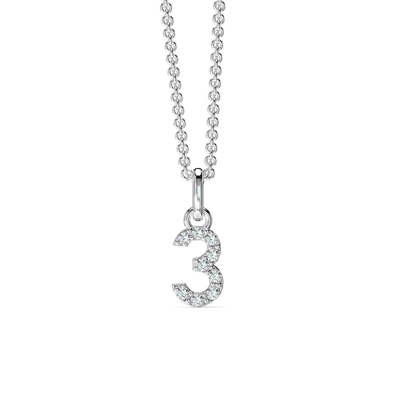 18KT White Gold Petite Diamond Number Pendant - 3