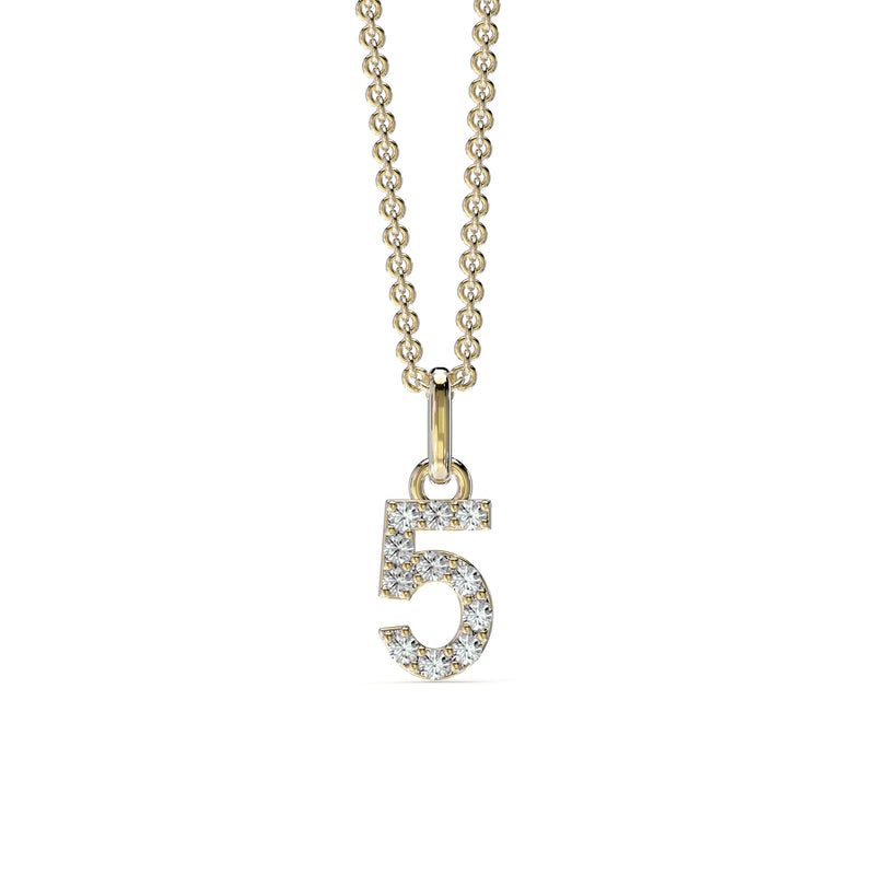 18KT Yellow Gold Petite Diamond Number Pendant - 5