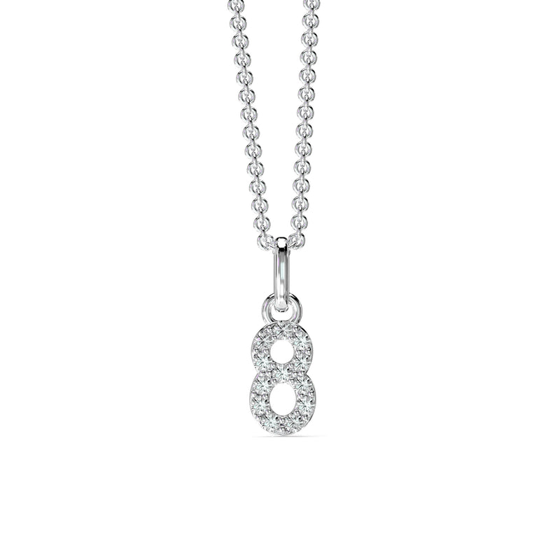 18KT White Gold Petite Diamond Number Pendant - 8