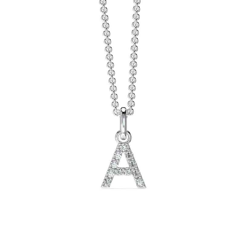 18KT White Gold Petite Diamond Initial Pendant - A