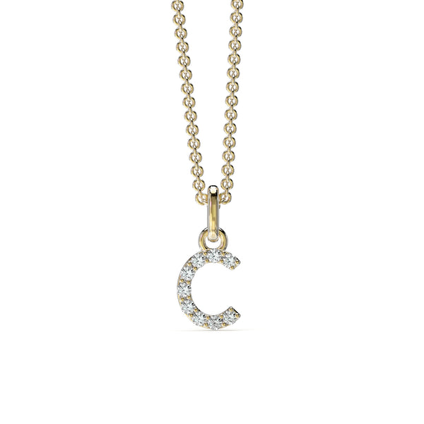 18KT Yellow Gold Petite Diamond Initial Pendant - C