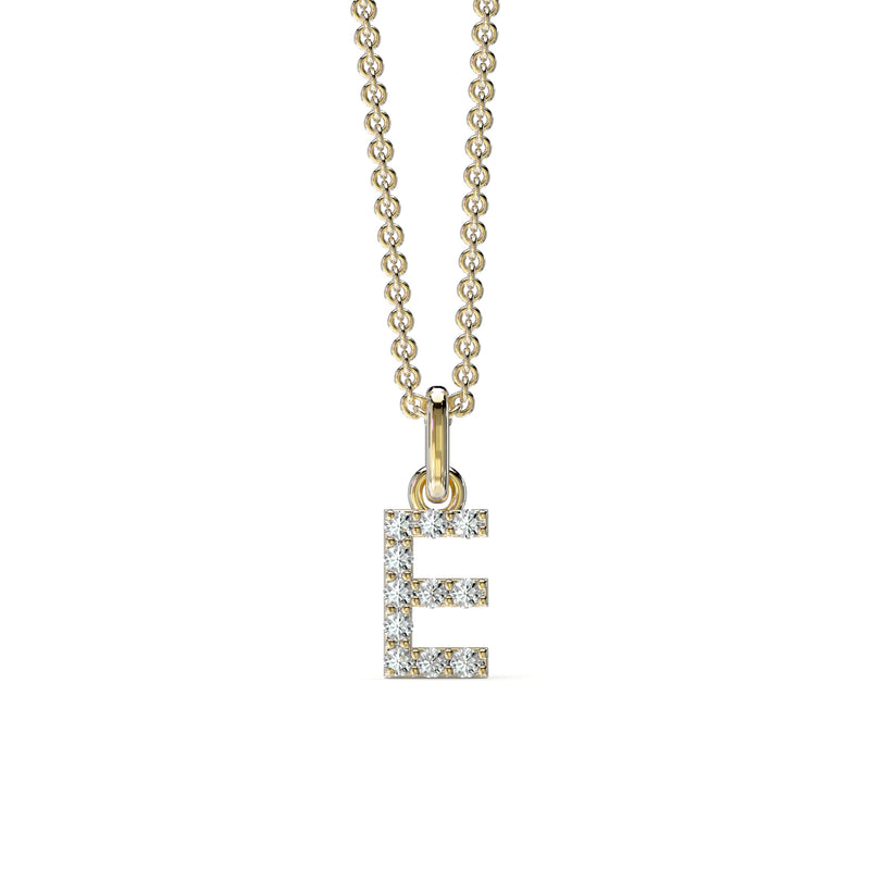 18KT Yellow Gold Petite Diamond Initial Pendant - E
