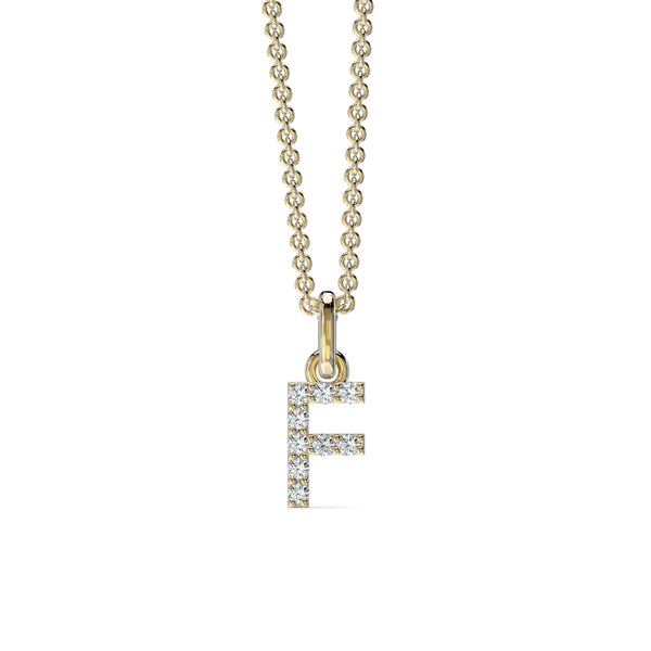 18KT Yellow Gold Petite Diamond Initial Pendant - F