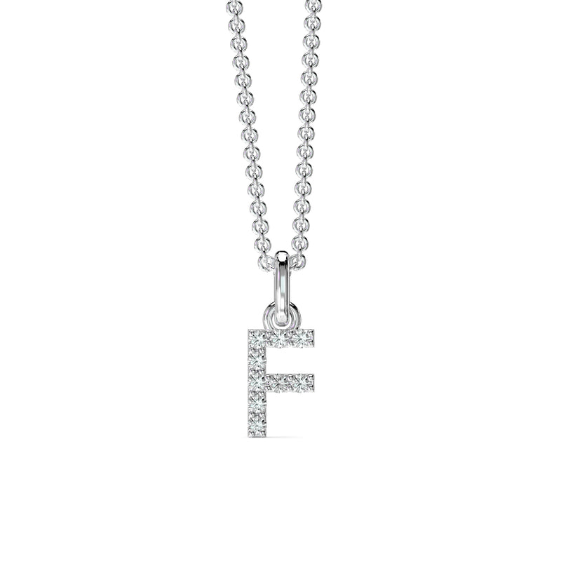 18KT White Gold Petite Diamond Initial Pendant - F
