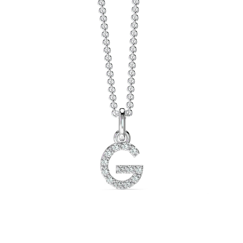 18KT White Gold Petite Diamond Initial Pendant - G