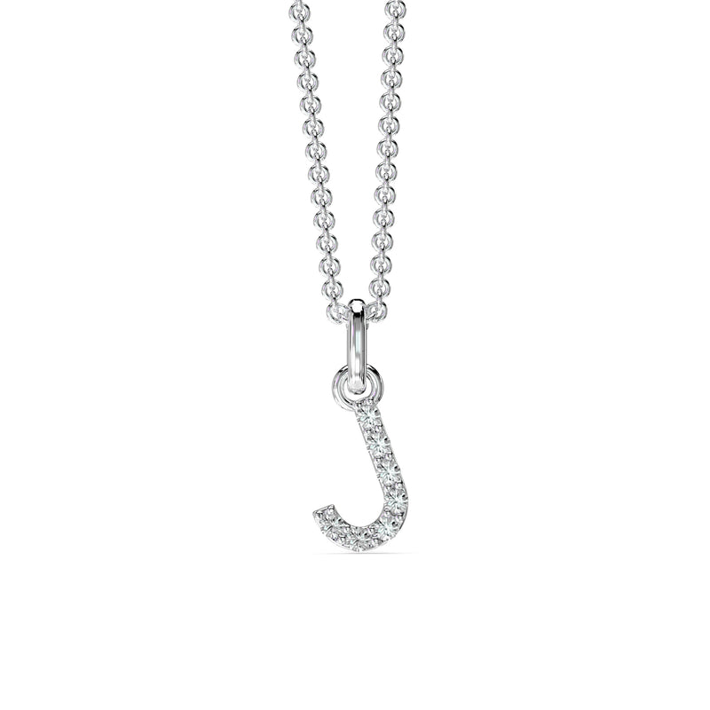 18KT White Gold Petite Diamond Initial Pendant - J
