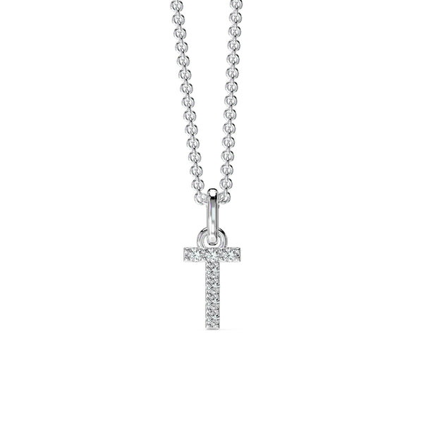 18KT White Gold Petite Diamond Initial Pendant - T