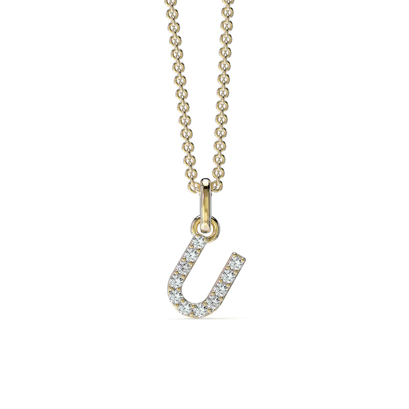 18KT Yellow Gold Petite Diamond Initial Pendant - U