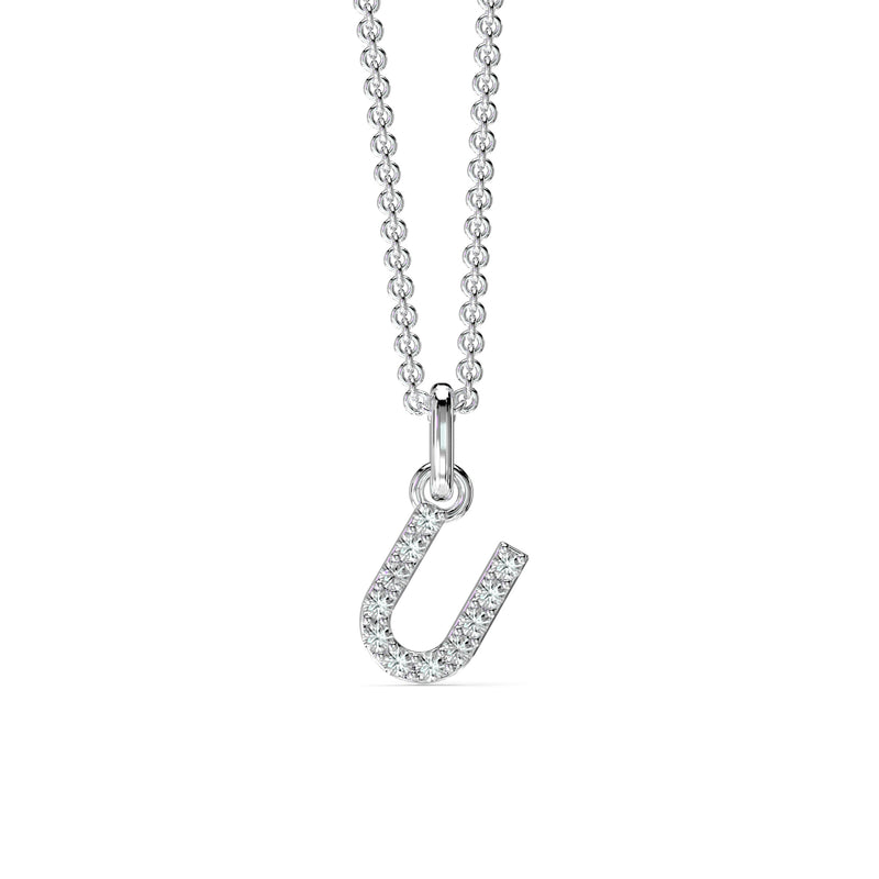 18KT White Gold Petite Diamond Initial Pendant - U