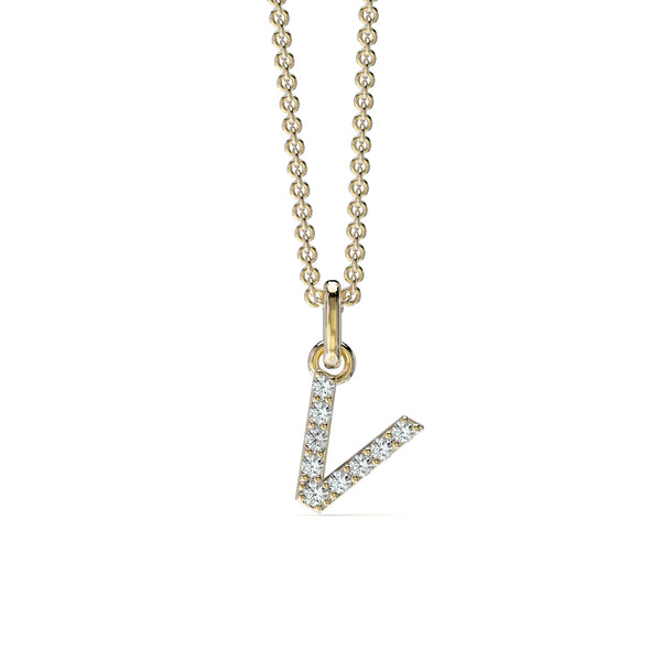 18KT Yellow Gold Petite Diamond Initial Pendant - V