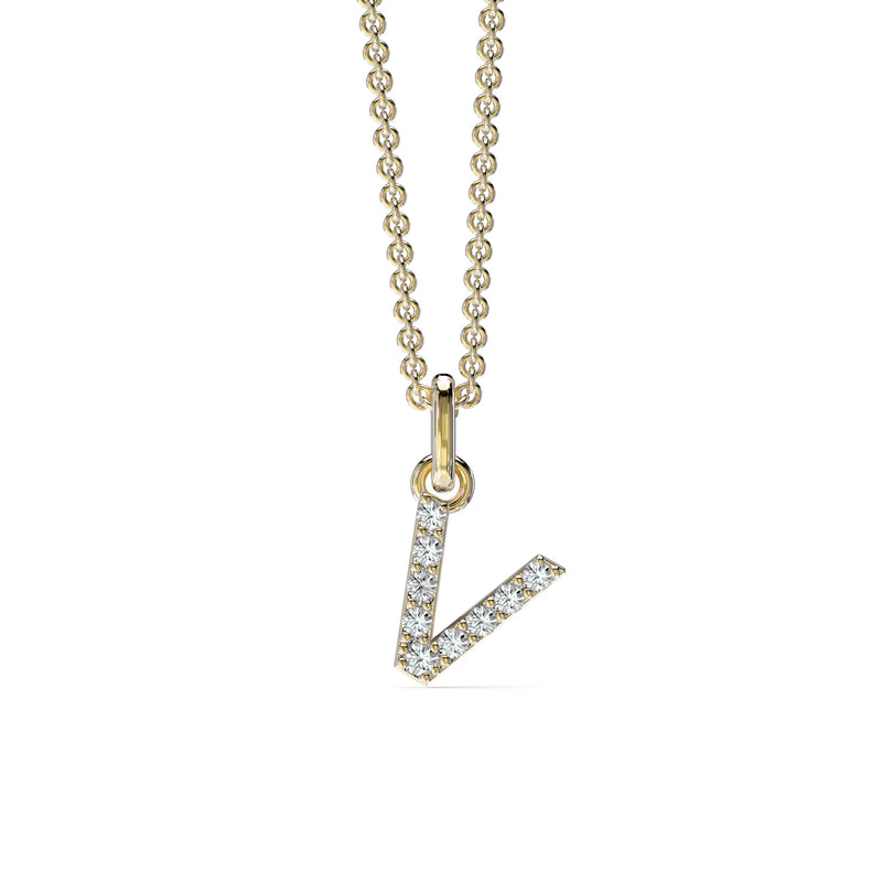 18KT Yellow Gold Petite Diamond Initial Pendant - V