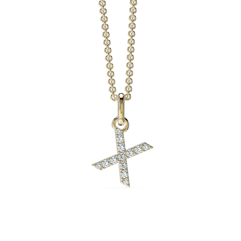 18KT Yellow Gold Petite Diamond Initial Pendant - X