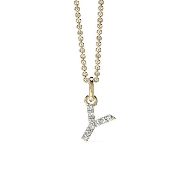 18KT Yellow Gold Petite Diamond Initial Pendant - Y