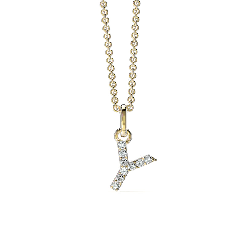 18KT Yellow Gold Petite Diamond Initial Pendant - Y