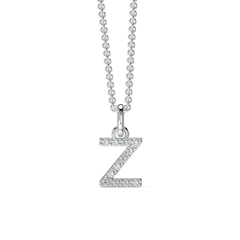 18KT White Gold Petite Diamond Initial Pendant - Z