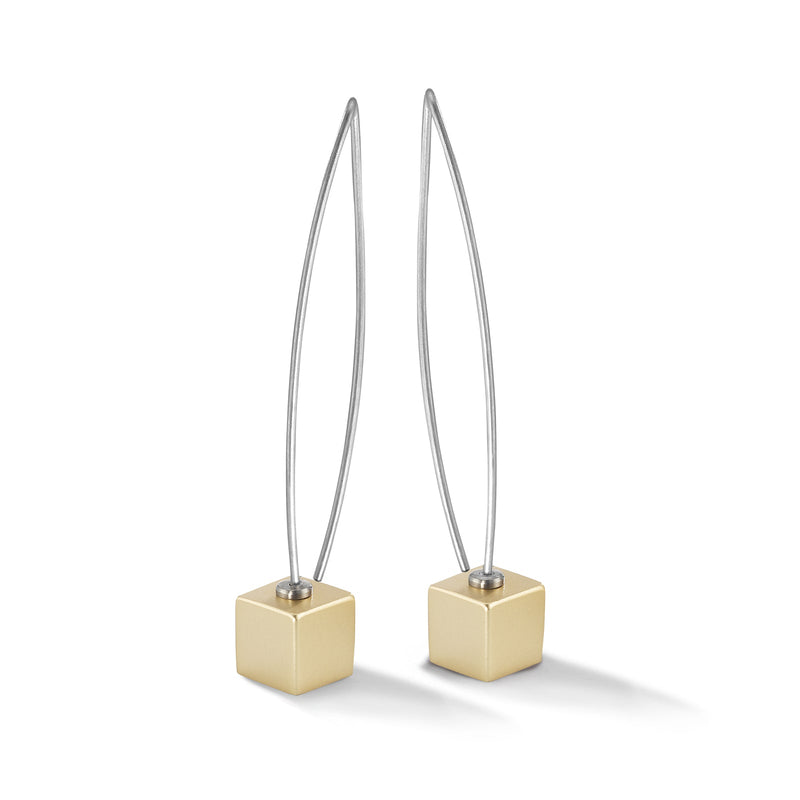 TeNo Light Gold Cube Pendulum Earrings