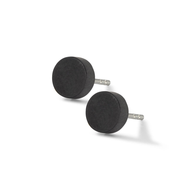 TeNo Black Carbon Fiber 7mm Disc Stud Earrings