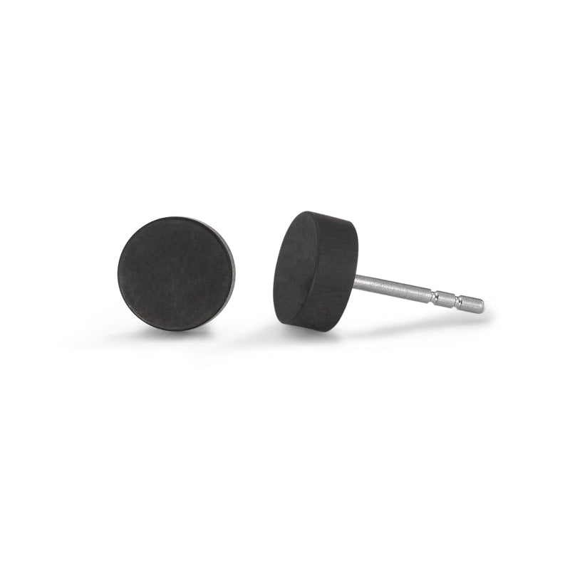 TeNo Black Carbon Fiber 7mm Disc Stud Earrings