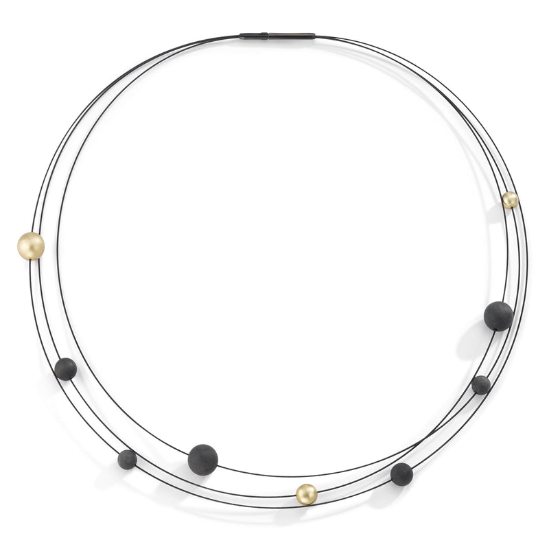 TeNo Black Nera Rope Necklace with Carbon + Gold Pearls