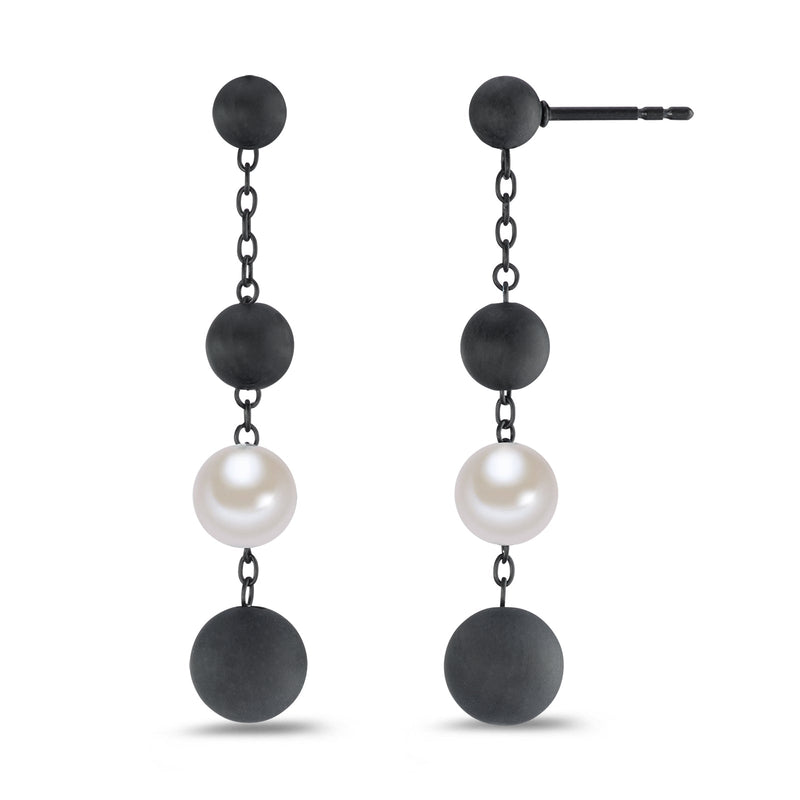 595270 TeNo ARYA Steel & Carbon Pearl Earrings