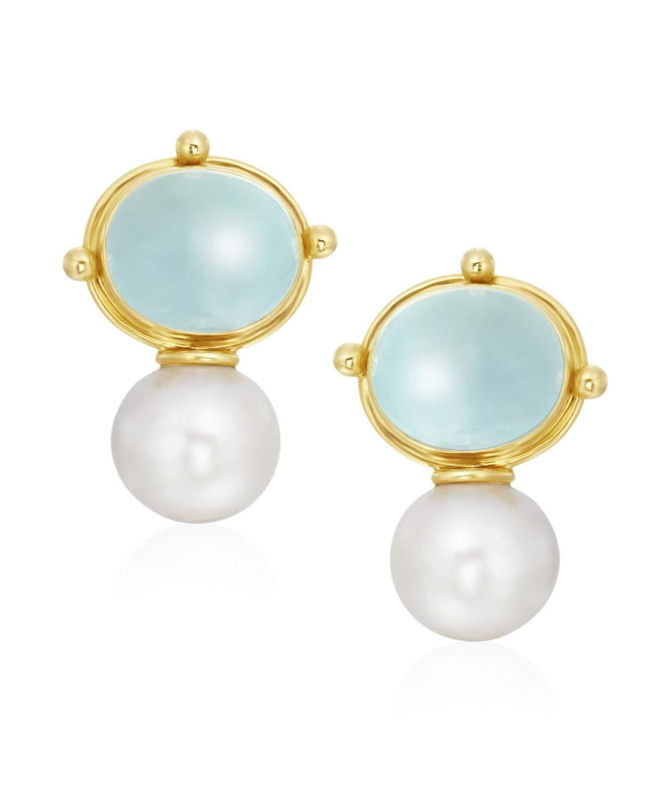 E15373BTFP Blue Topaz and Pearl Earrings