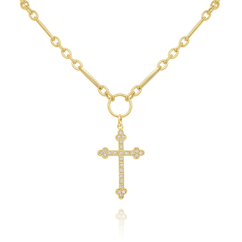 14KT Yellow Gold and Diamond Cross on Bold Chain