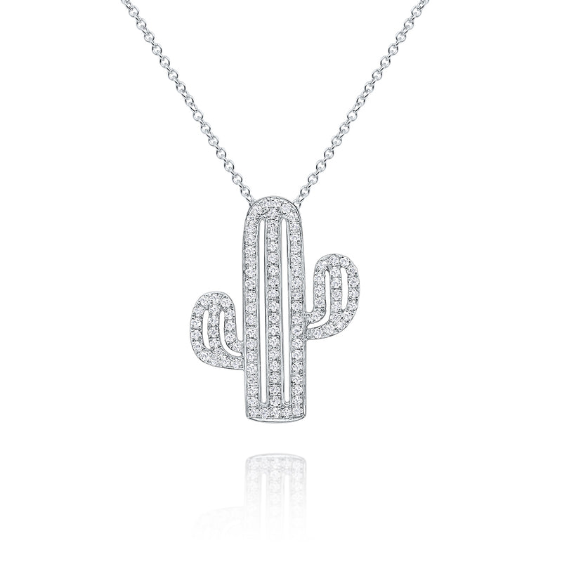 14k White Gold and Diamond Cactus Necklace